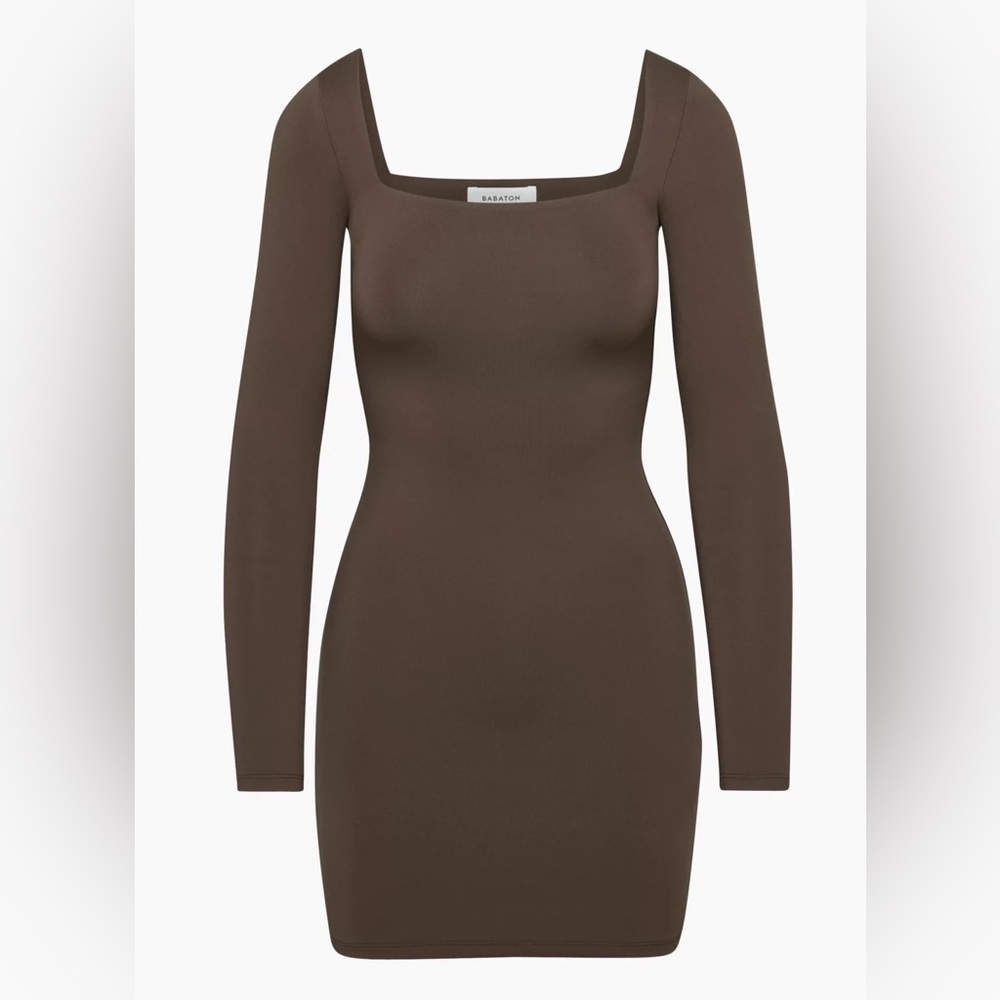 New without tags brown babaton aritzia contour square neck long sleeve minidress